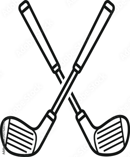 Crossed golf clubs isolated on white background, symbolizing the sport of golf, leisure, and recreation, representing precision, skill, and the pursuit of a perfect swing