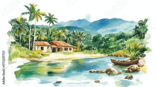 San Gil. San Gil hand drawn watercolor illustration