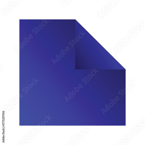 A single vibrant royal blue square sheet of paper folded in the upper right corner creating a shadow effect isolated on white background