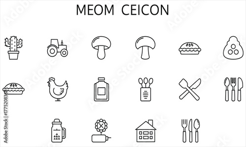 Versatile Line Icon Set Modern Outline Illustrations of Food, Farm, Nature, and Home Essentials for Web Design and Graphic Projects