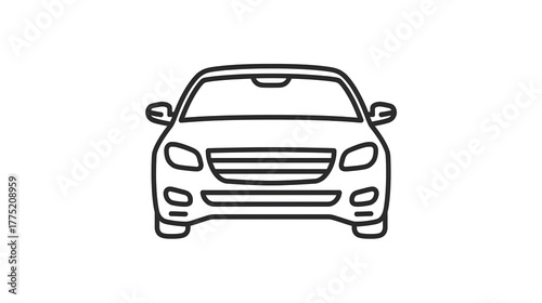 Modern Car Front View Icon – Minimalist Vehicle Line Drawing for Auto Design & UI