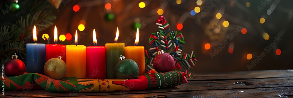 Fototapeta premium Warm glow of advent candles and festive christmas decorations close up