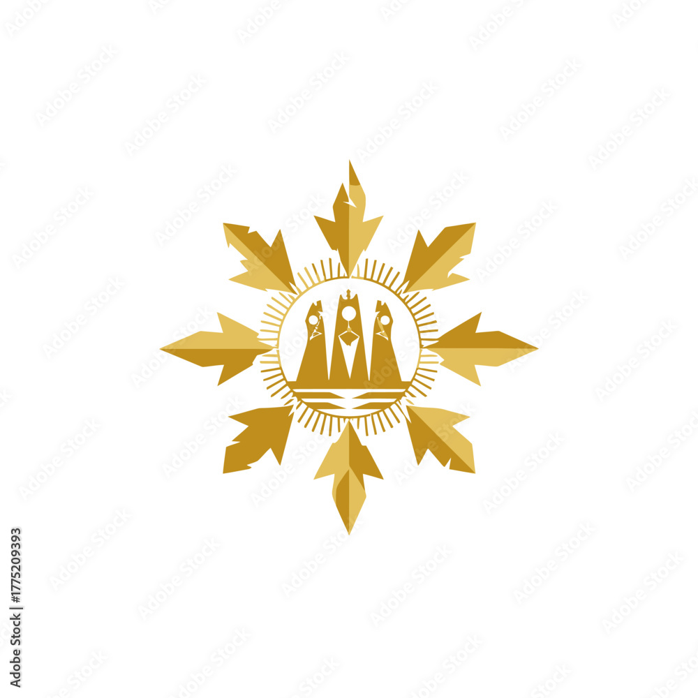 Naklejka premium Golden crown emblem surrounded by leaves on white background