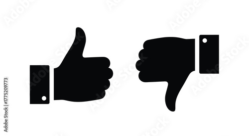 Black and white illustration depicting a thumbs up and a thumbs down