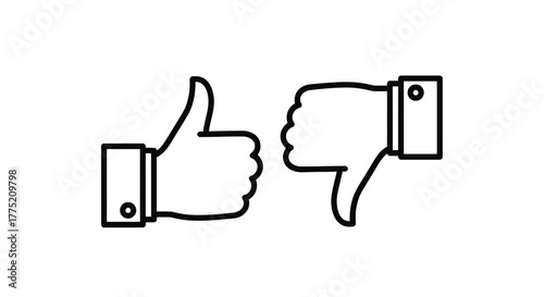Two hands displaying opposite gestures thumbs up and thumbs down