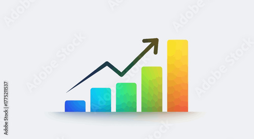 Growth chart with upward arrow and colorful bars