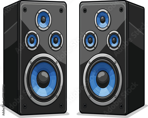 Speakers isolated on white background a pair of powerful audio speakers with blue accents, ready to deliver highquality sound for any music enthusiast