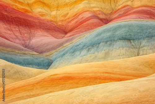 Fototapeta Naklejka Na Ścianę i Meble -  Colorful, layered sand dunes in the Painted Desert, featuring wavy textures