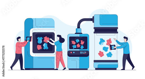 People use futuristic technology for sorting and processing laundry with advanced machines.