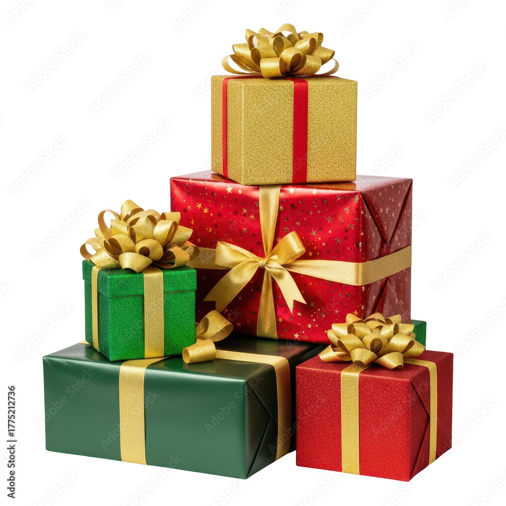 Obraz premium Wrapped Gifts: A collection of meticulously wrapped gifts, adorned with elegant bows in various colors, poised, a festive display of joy and anticipation.