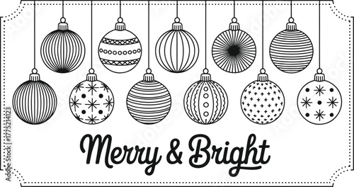 Merry and bright christmas ornaments with festive patterns