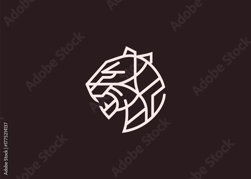 An abstract panther logo drawn in fluid geometric lines, emphasizing agility and strength with dynamic contours and modern minimalism in vector form