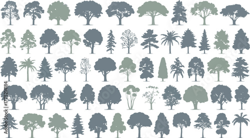 Collection of various tree silhouettes