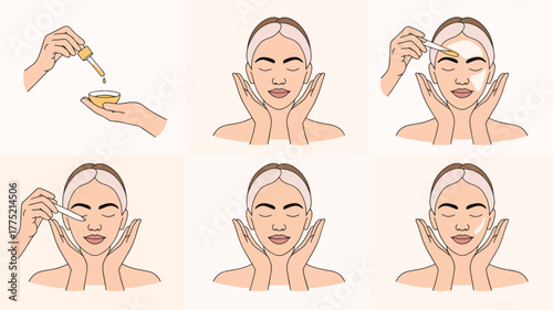 Skincare routine steps applying serum to face for healthy skin