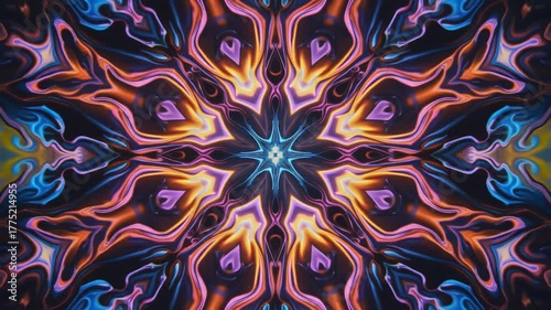 Symmetric Abstract Bright Liquid Ornament Background