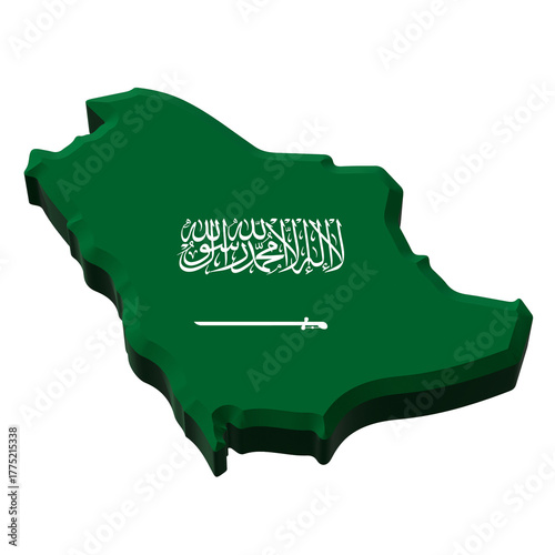 Map of Saudi Arabia with Flag Overlay on Country Contour

