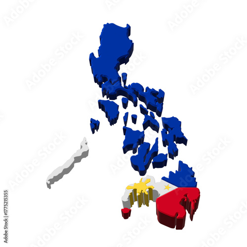 3D Map of Philippines with Flag Overlay on Archipelago Shape

