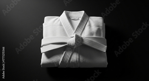 Karate kimono isolated on black background with light haze