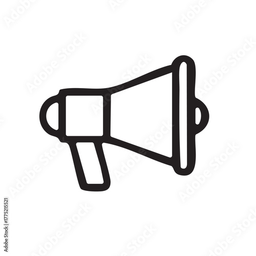 Hand drawn outline illustration of a megaphone, symbolizing announcement, communication, and public speaking.