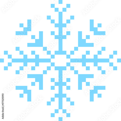 y2k pixel art snowflake winter crystal, retro 8 bit mosaic ornament. Ice seasonal design element,