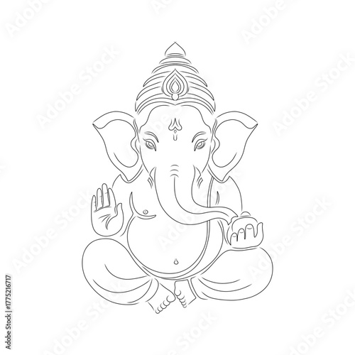 Minimal Line Art of Lord Ganesha – Hindu God Illustration