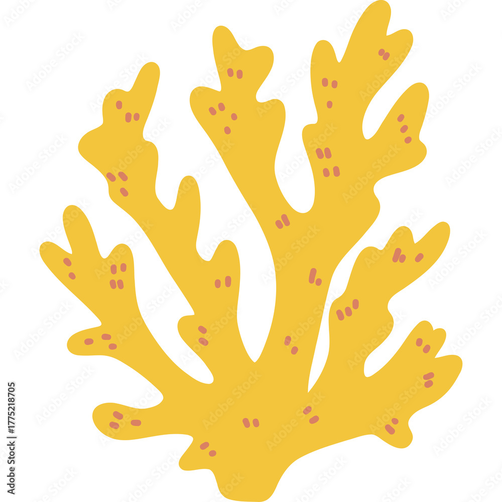 Obraz premium Yellow Coral Underwater Marine Life Cartoon Style With Pink Dots Hand Drawn Illustration Transparent Background