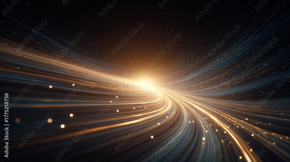 Obraz premium Abstract Digital Highway: This mesmerizing image showcases a captivating digital highway, where luminous lines converge towards a central beacon of light.