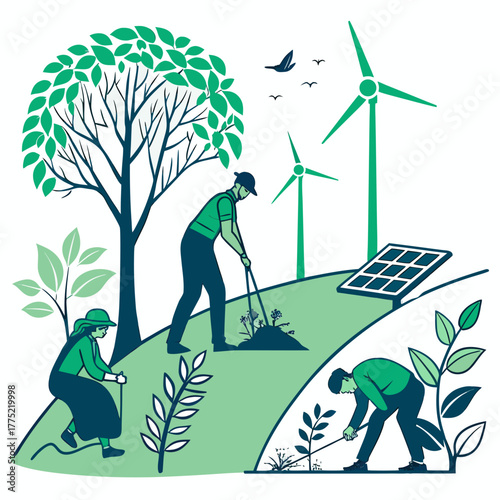 vector illustration of an abstract landscape with trees