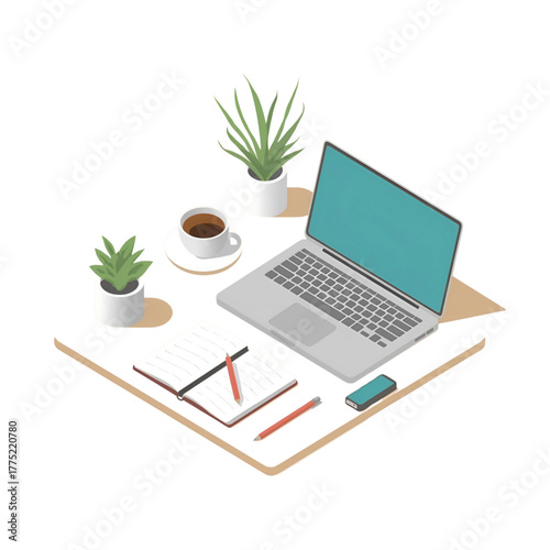 Modern Workspace with Laptop and Coffee Illustration