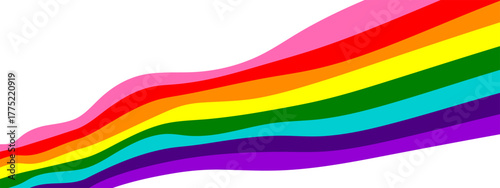 Pride flag LGBT wave background with flowing ribbon stripes. Rainbow banner features vector gay month design in spectrum colors.  Diversity day wallpaper for inclusion events.