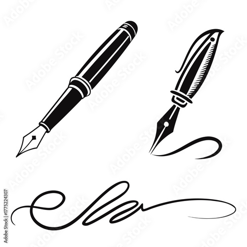 Elegant fountain pen writing a signature