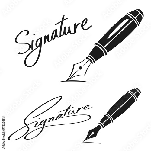 Two fountain pen illustrations with signature