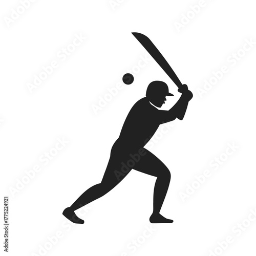 Minimal cricket batter defending shot silhouette vector design with white background for match and skill concept  