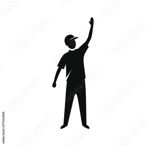 Minimal cricket captain raising hand silhouette vector with white background for leadership and celebration art  