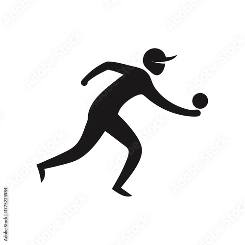 Minimal cricket bowler running in to bowl silhouette vector design with white background for power and game concept  