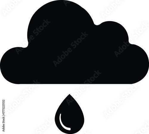 Cloud with rain drop black icon, weather outline vector for precipitation and climate design