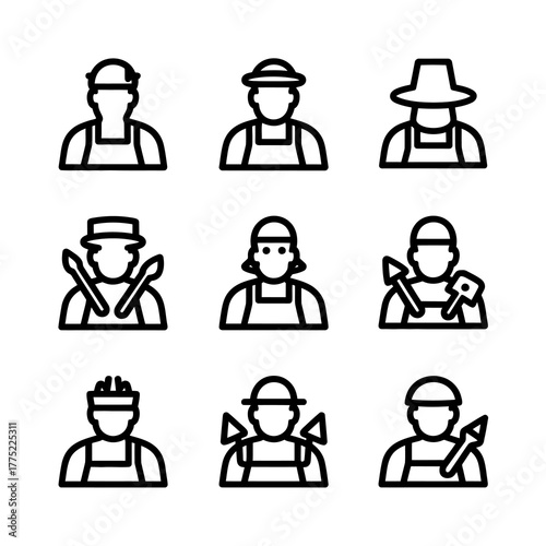 Line art icons of various occupations and workers representing employment