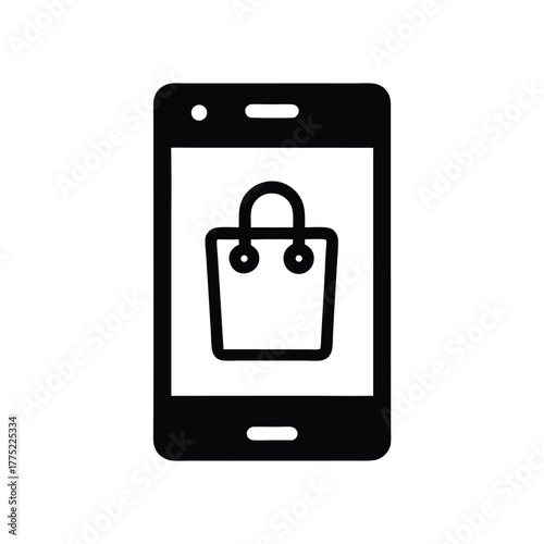 Black smartphone displays shopping bag icon, indicating mobile ecommerce and online retail presence