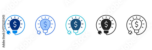 Energy Cost Icon Set Multiple Style Vector Illustration 