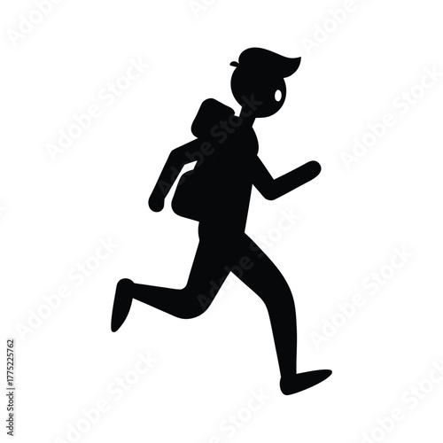 Minimal man running with backpack silhouette vector design with white background for hiking or outdoor journey  