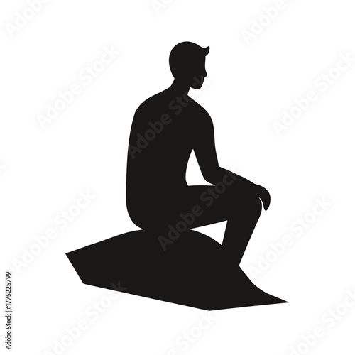 Minimal man sitting on edge silhouette vector with white background for loneliness and thinking concept art  