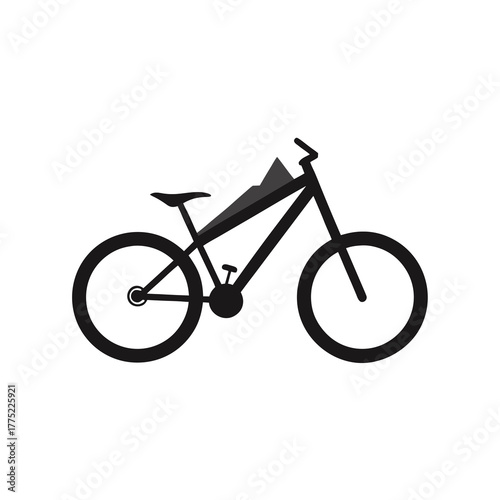 Minimal mountain bike silhouette vector with white background for adventure and outdoor cycling sports illustration  