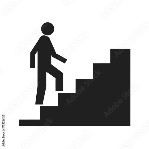Minimal person walking upstairs silhouette vector design with white background for success and growth theme  