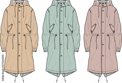Colorful Hooded Parka Fashion Illustration Practical Outerwear Design