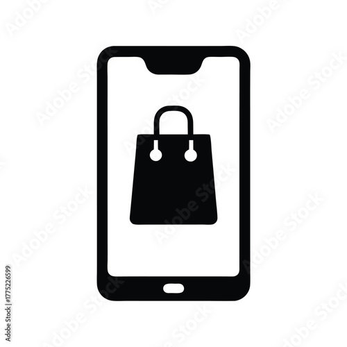 Black shopping bag appears on a phone screen, offering easy digital purchasing
