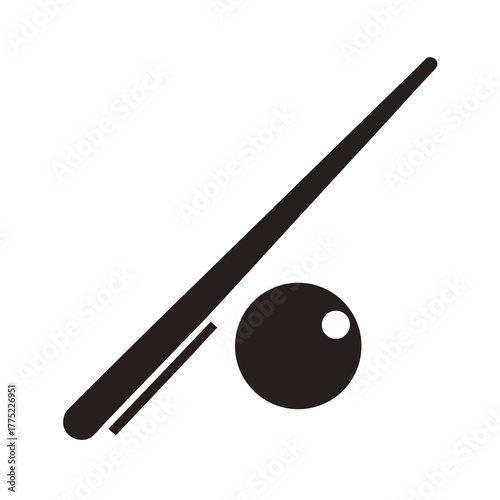 Minimal snooker cue and ball silhouette vector with white background for pool and billiard game illustration  