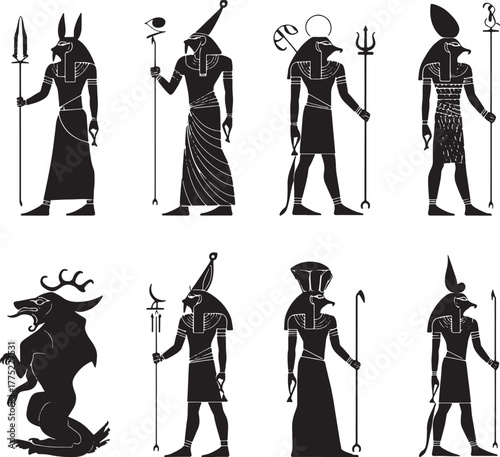 Egyptian Gods and Mythological Creature Silhouettes
