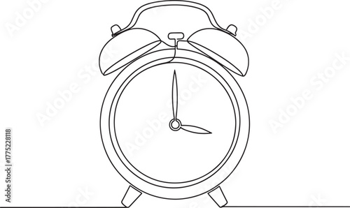 Simple line drawing of a classic alarm clock showing the time