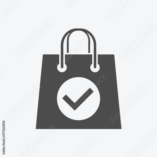 Dark shopping bag displaying a confirmed purchase checkmark shows order successful on the bag