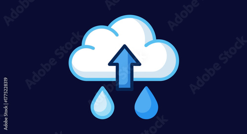 Cloud with arrow and raindrops indicating upload and precipitation.